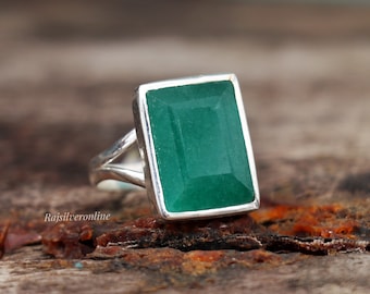 Anillo esmeralda indio, anillo de plata de ley 925, anillo hecho a mano, anillo de compromiso, joyería de boda, anillo esmeralda verde, regalo de aniversario para ella