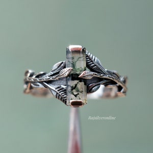 Zweige Ring, Moosachat 925 Sterling Silber Ring, Handgemachte Natur inspiriert Ring, Einzigartige Blätter Ring, Jubiläum Ring Geschenk für Sie