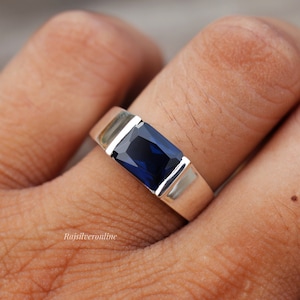 Ring blauwe saffier, herenring, 925 sterlingzilveren ring, solitaire-ring, beloftering, ring voor dagelijks gebruik, trouwring, cadeau voor hem/haar