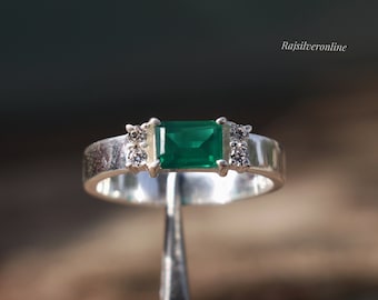 Handmade Emerald Ring: 925 Sterling Silver Band, Green Gemstone Wedding Band, Women's Anniversary Gifts