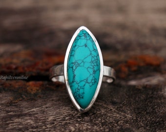 Ring Multi Color 925 Sterling Silber Ring Mit Türkis | Marquise-Stein, Boho Style | Damenring | Handgefertigt Sterling Ring