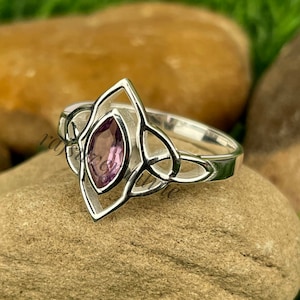 Purple Amethyst Ring, Trinity Design Ring, 925 Sterling Silver Ring, Handmade Ring, Engagement Ring, Wedding Ring, Birthday Gift For Women