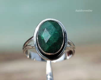 Indian Emerald Ring, 925 Sterling Silver Ring, Handmade Ring, Silver Emerald Ring, Wedding Ring, Green Stone Ring, Everyday Ring, Gift Her