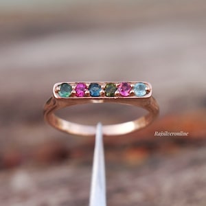 Tourmaline Ring: 18k Rose Gold Plated Sterling Silver Multi Stone Ring