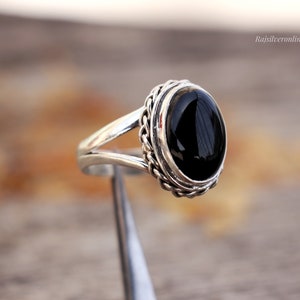 Black Onyx Ring, 925 Sterling Silver Ring, Handmade Ring, Black Gemstone Ring, Wedding Ring, Birthday Gift For Her, Silver Artisan Jewelry