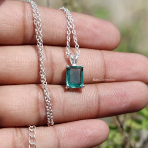 Emerald Pendant, 925 Sterling Silver Necklace, Handmade Pendant, Women&#39;s Wedding Jewelry, Green Gemstone Necklace, Anniversary Gift For Her
