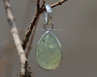 Natural Prehnite Necklace, 925 Sterling Silver Necklace, Handmade Pendant, Minimalist Jewelry, Green Prehnite Jewelry, Anniversary Pendant