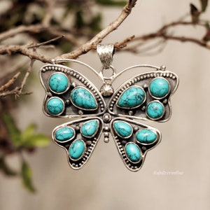 Butterfly Pendant, Turquoise Pendant, 925 Sterling Silver Necklace, Handmade Pendant, Butterfly Jewelry, Anniversary Pendant, Unique Gifts