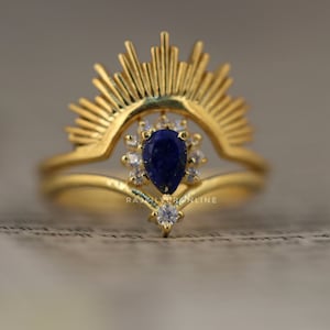 Natural Lapis Lazuli Ring, Sunrise Ring, 18k Gold Plated, 925 Sterling Silver Ring, Handmade Ring, Promise Ring, Wedding Ring, Gift For Her