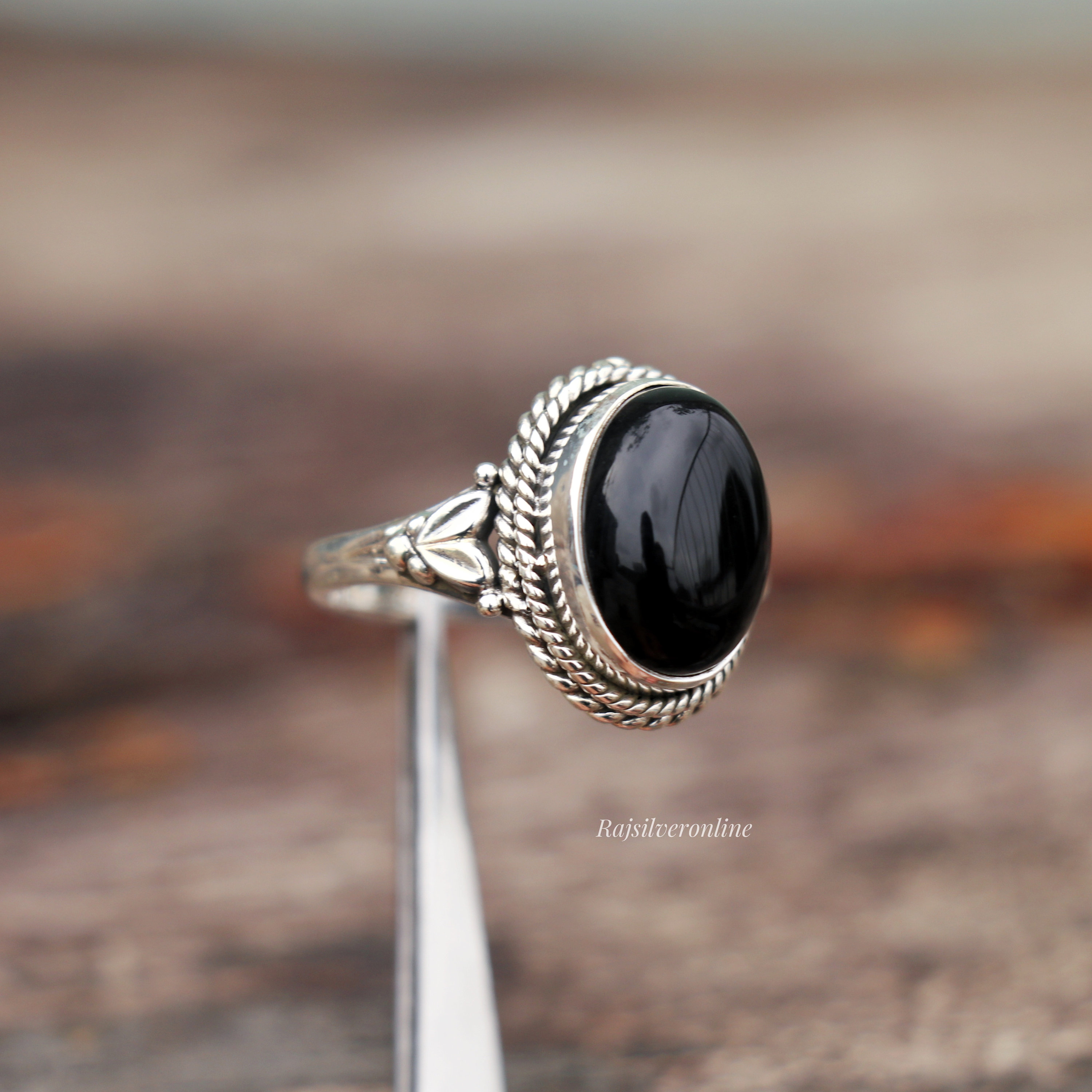 Bague En Argent 925 Sertie D'une Onyx Noire - Forme Cercueil - Fait Main En Inde - Neuf Avec étiquettes