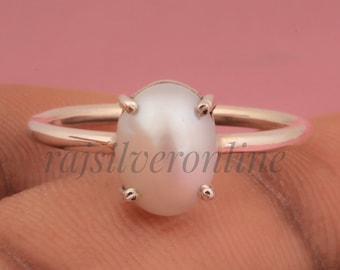 Solid 925 Sterling Silver Pearl Ring, Pearl Ring, Handmade Silver Ring, Ring For Her, Silver Women Ring, Gift For Mom, Fresh Pearl Ring