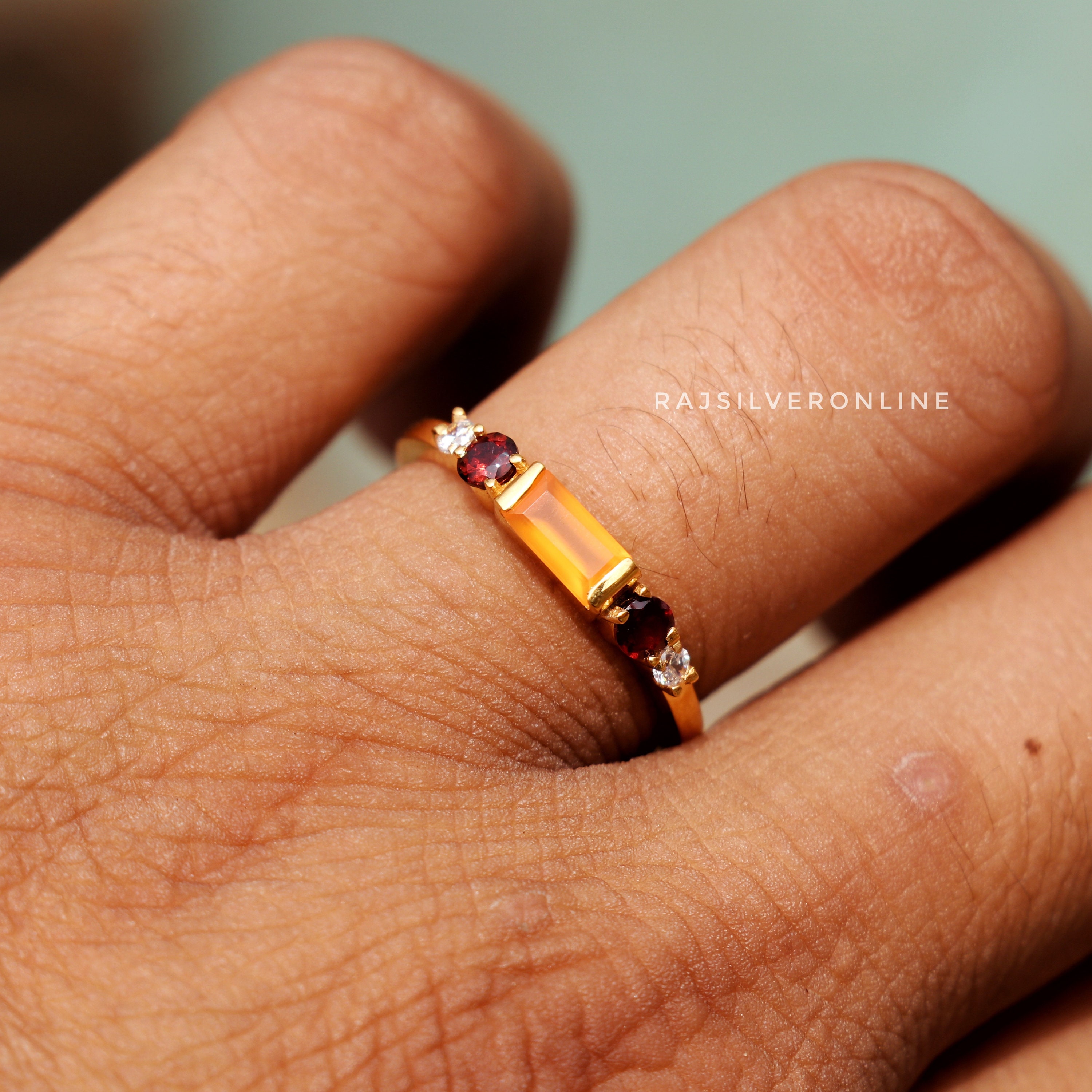 Bague En Or 18 Carats Avec Cornaline - Taille 56, 5,41 G, Style Amitié