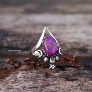 Lila Kupfer Türkis Ring, 925 Sterling Silber Ring, Celestial Design Ring, Ehering, Einzigartiges Designer Ring, Türkis Geschenk für Sie