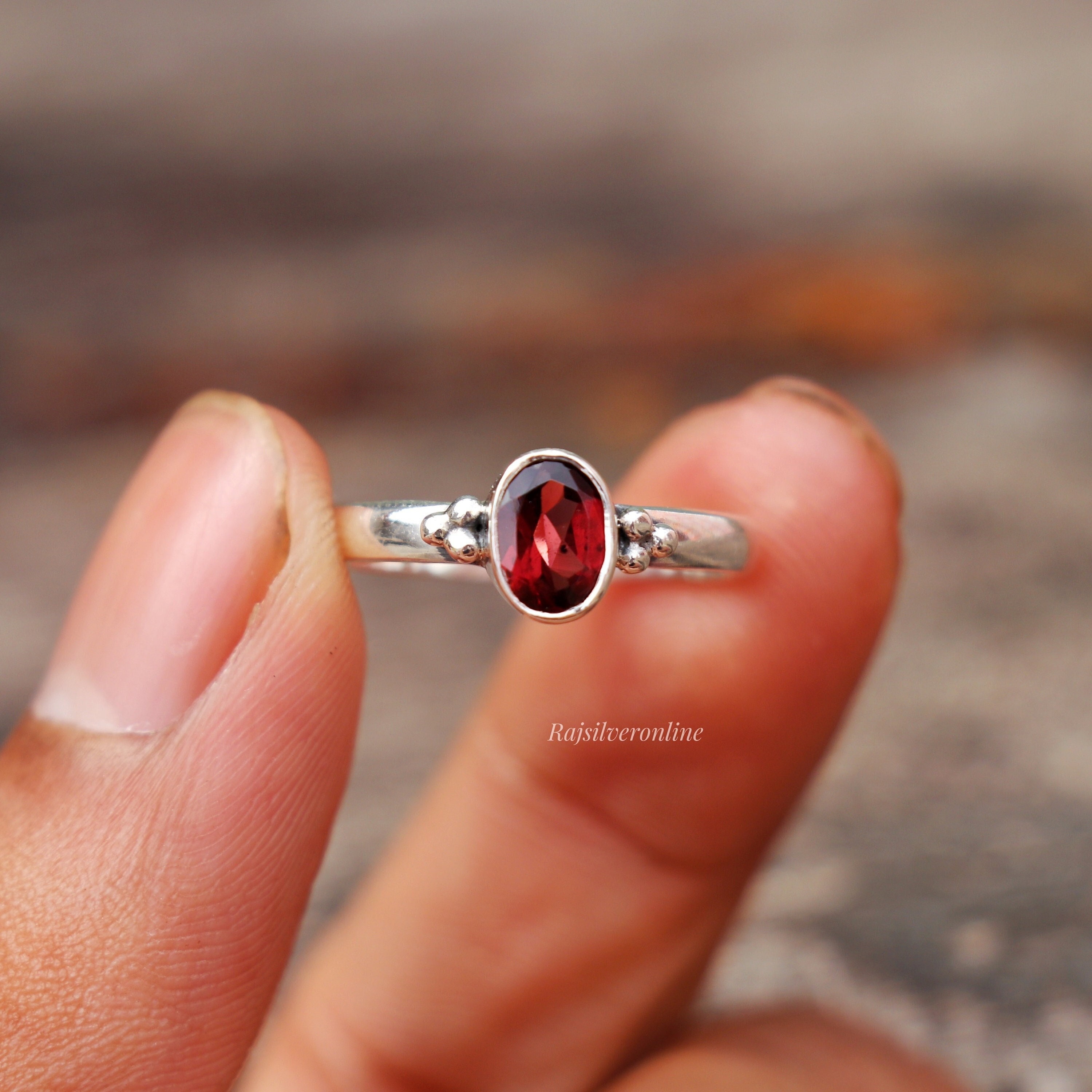 Buy Oval Red Garnet Ring: Handmade 925 Sterling Silver - Main Image