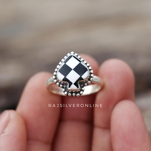 Spades Card Shape Checkered Gemstone Ring, 925 Sterling Silver Ring, Handmade Ring, Wedding Ring, Unique Design Ring Minimalist Gift For Her