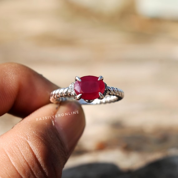Anillo de rubí natural, anillo de plata de ley 925, anillo de rubí