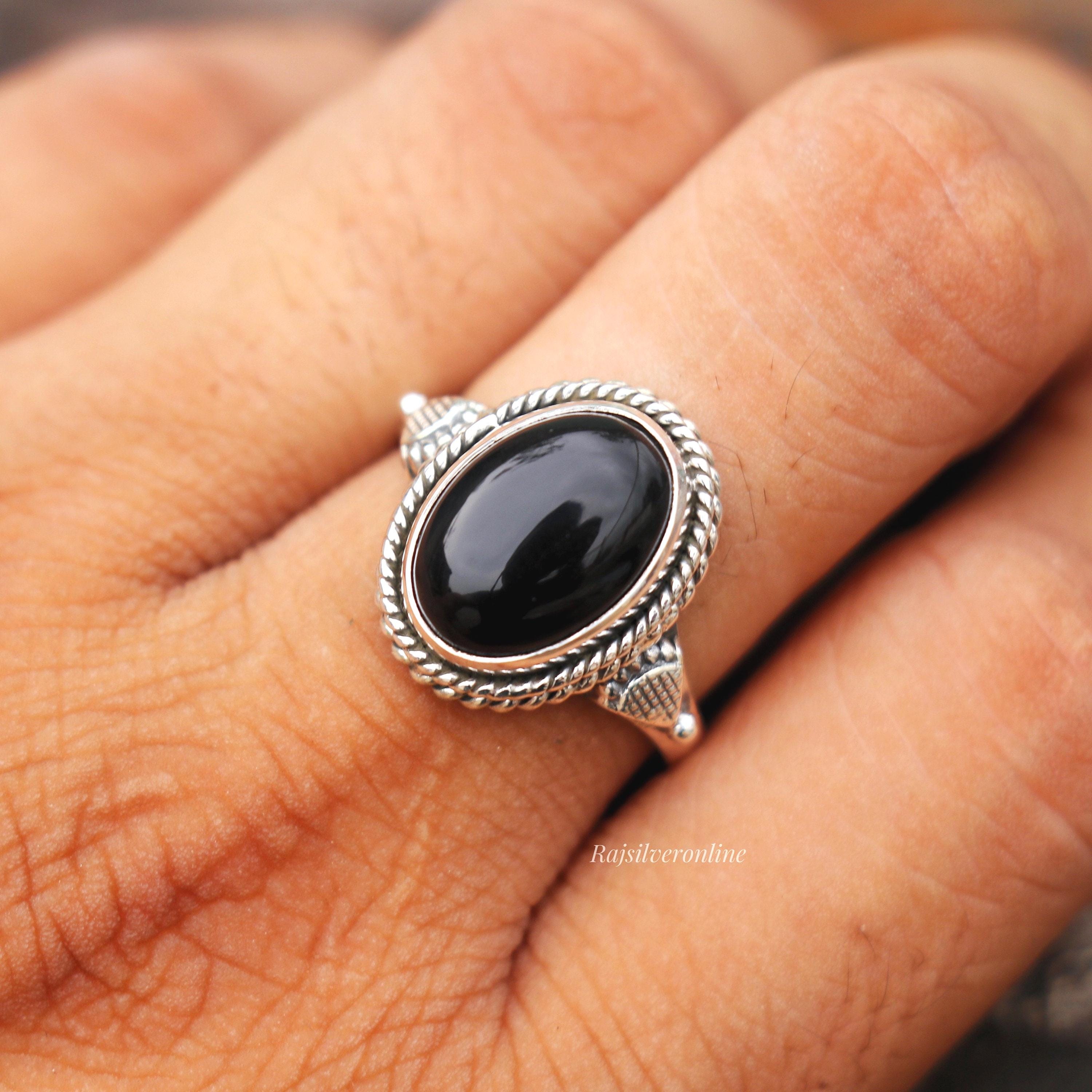 Handmade Black Onyx Ring: Oval Gemstone Ring, 925 Sterling Silver