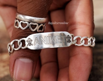 Sterling Silver Bracelet, Custom Engraving Bracelet, Men's
