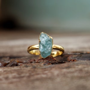Raw Aquamarine Ring, Gold Vermeil 925 Sterling Silver Ring, Uncut Gemstone Ring, Handmade Ring, Rough Aquamarine Ring, Birthday Gift For Her image 5
