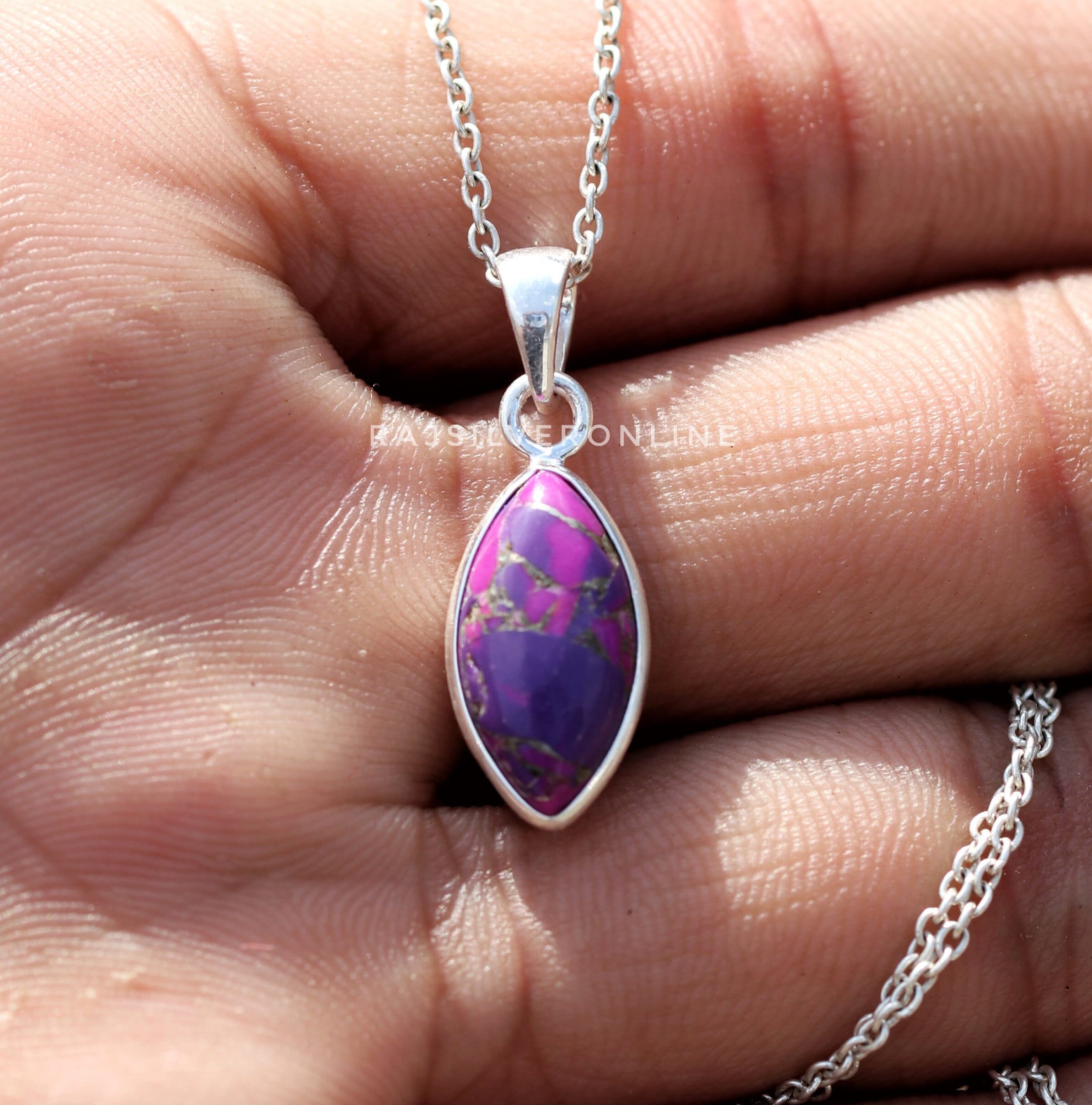 Purple Copper Turquoise Necklace, 925 Sterling Silver Pendant