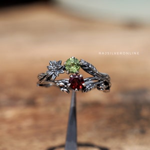 Sterling Silver Garnet and Peridot Rose Flower Bracelet
