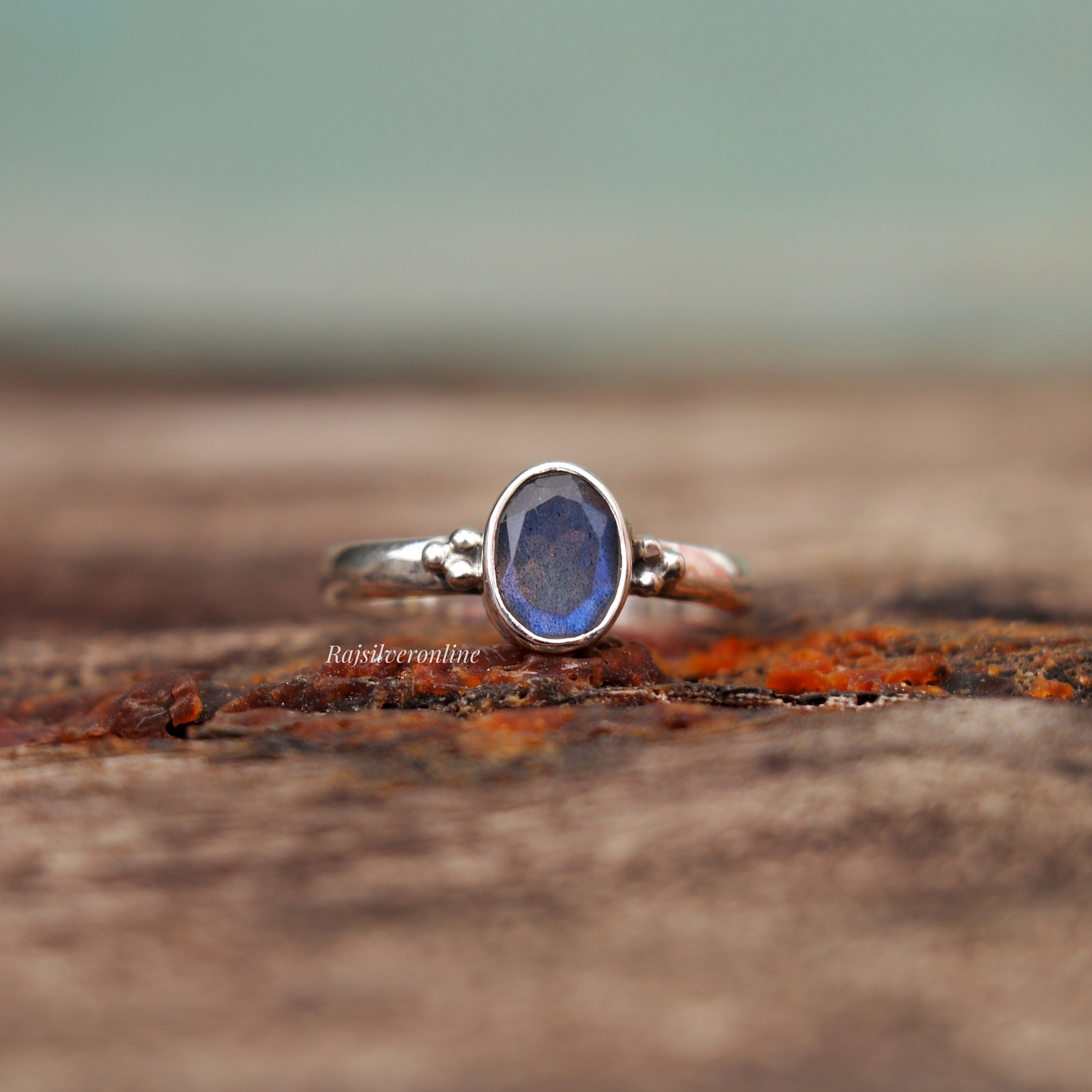 Blue Labradorite Ring: Sterling Silver Ring, Handmade Minimalist 