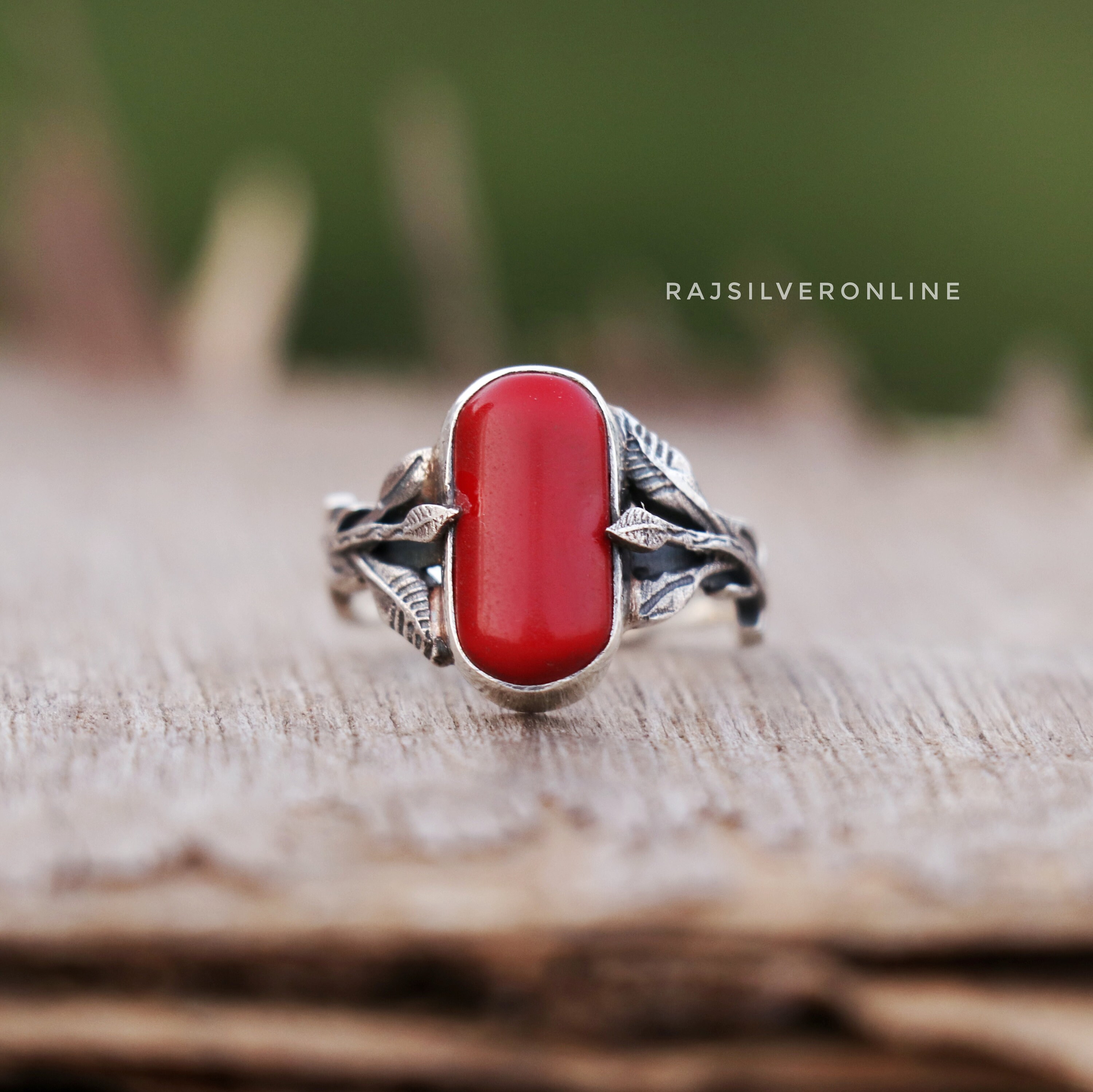 Red Coral Ring: Sterling Silver Tree Branch Band, Handmade