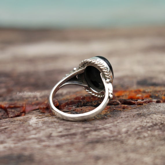 Black Onyx Designer Ring: Handmade 925 Sterling Silver, Oval