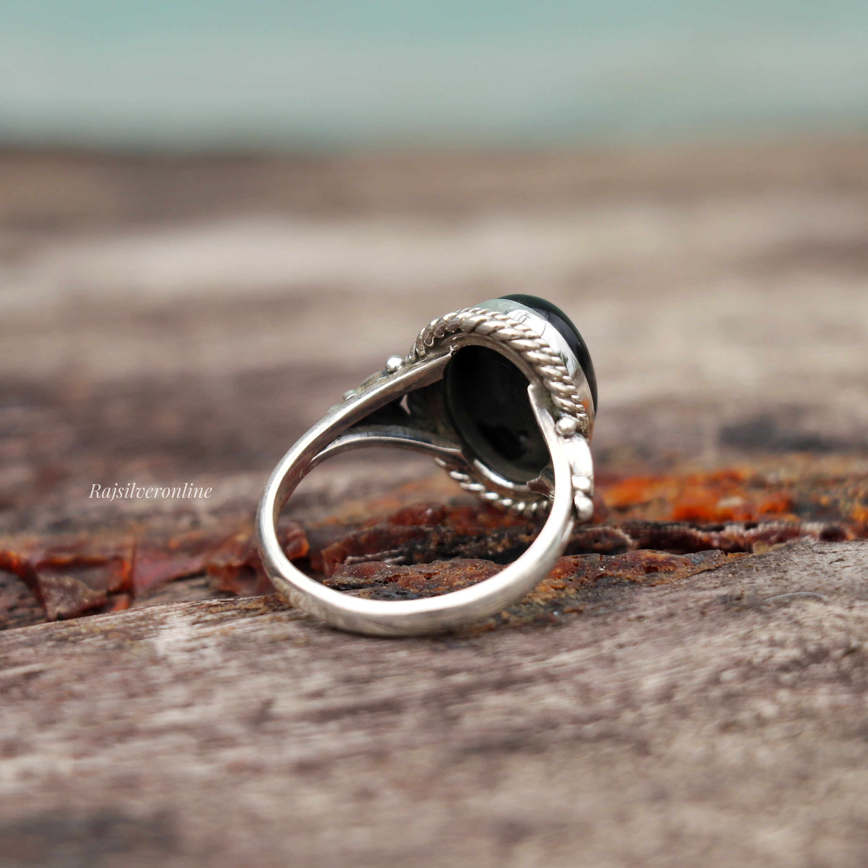 Black Onyx Designer Ring: Handmade 925 Sterling Silver, Oval