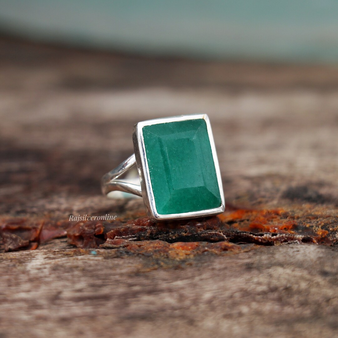 Indian Emerald Ring, 925 Sterling Silver Ring, Handmade Ring