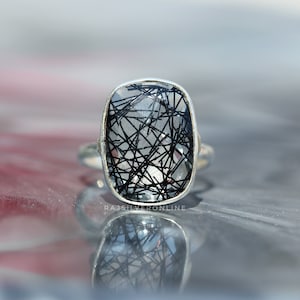 Black Rutile Quartz Ring, 925 Sterling Silver Ring, Handmade Ring, Wedding Ring, Minimalist Ring, Statement Ring, Solitaire Gift For Her