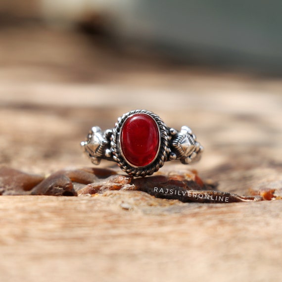 Genuine 925 Sterling Silver Boho Ring For Women - Oval Garnet, Carnelian, Onyx, Or Amethyst Gemstone - View #12