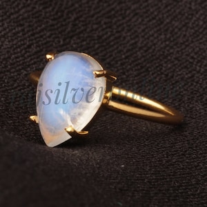 Rainbow Moonstone Ring, Gold Moonstone Ring, Oval Moonstone Ring, Moonstone Stacking Ring, 925 Silver 18K Gold Filled Moonstone Ring