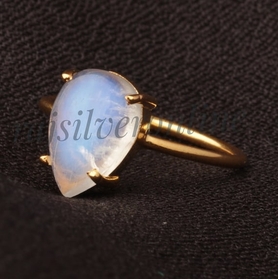 Bague De Pouce En Argent 925 – Pierre De Lune Arc-en-ciel Naturelle – Fait Main – Neuf