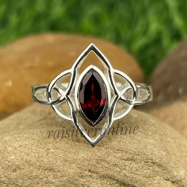 Natural Garnet Ring, 925 Sterling Silver Ring, Handmade Ring, Marquise Cut Garnet Ring, Trinity Designer Garnet Ring, Women's Statement Ring