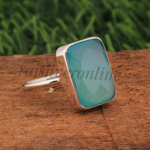 Aqua Chalcedony Ring, 925 Sterling Silver Ring, Handmade Ring, Faceted Gemstone Ring, Natural Chalcedony Ring, Wedding Ring, Gift For Women