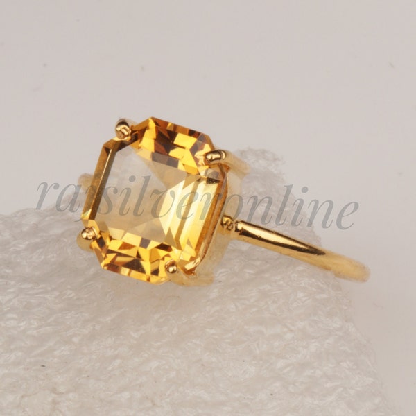 Handgemaakte octagon-citrienring: 18k verguld 925 sterlingzilver, huwelijkssieraden voor dames