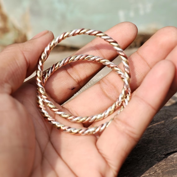 Silver Twisted Band Bangle Bracelet, 925 Sterling Silver