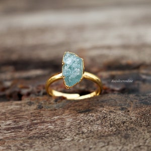 Raw Aquamarine Ring, Gold Vermeil 925 Sterling Silver Ring, Uncut Gemstone Ring, Handmade Ring, Rough Aquamarine Ring, Birthday Gift For Her image 7