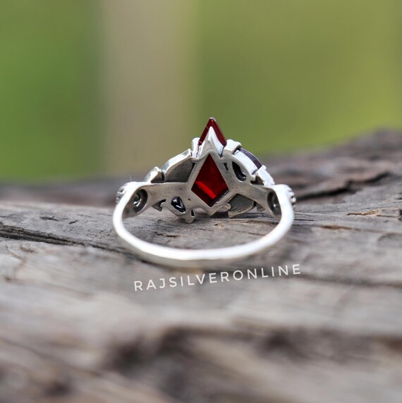 Anello Artigianale In Argento Placcato Con Granato Rosso Fuoco Naturale – Taglie 6-10 - Foto 4