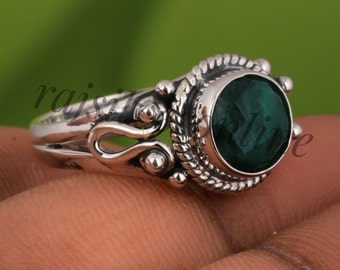 Green Jade Ring: 925 Sterling Silver Band. Handmade Gemstone Ring, Boho Artisan Jewelry