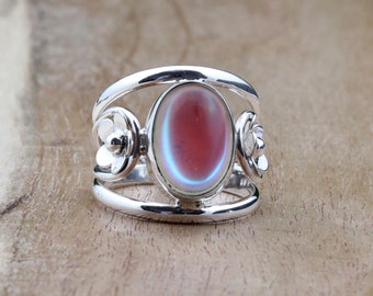Handmade Angel Aura Quartz Ring, 925 Sterling Silver, Oval Gemstone, Artisan Band Jewelry