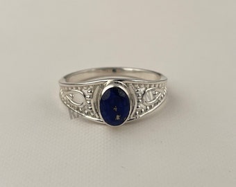 Natuurlijke lapis lazuli-ring, 925 sterlingzilveren band, handgemaakte minimalistische ring,