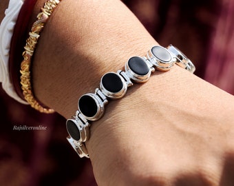 Black Onyx Bracelet, 925 Sterling Silver Bracelet, Handmade Silver Bracelet, Wedding Jewelry, Black Stone Jewelry, Anniversary Gift For Her