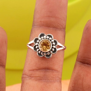 Citrine Gemstone Ring: Handmade Sterling Silver Designer Ring, Boho Artisan Band, Wedding Jewelry