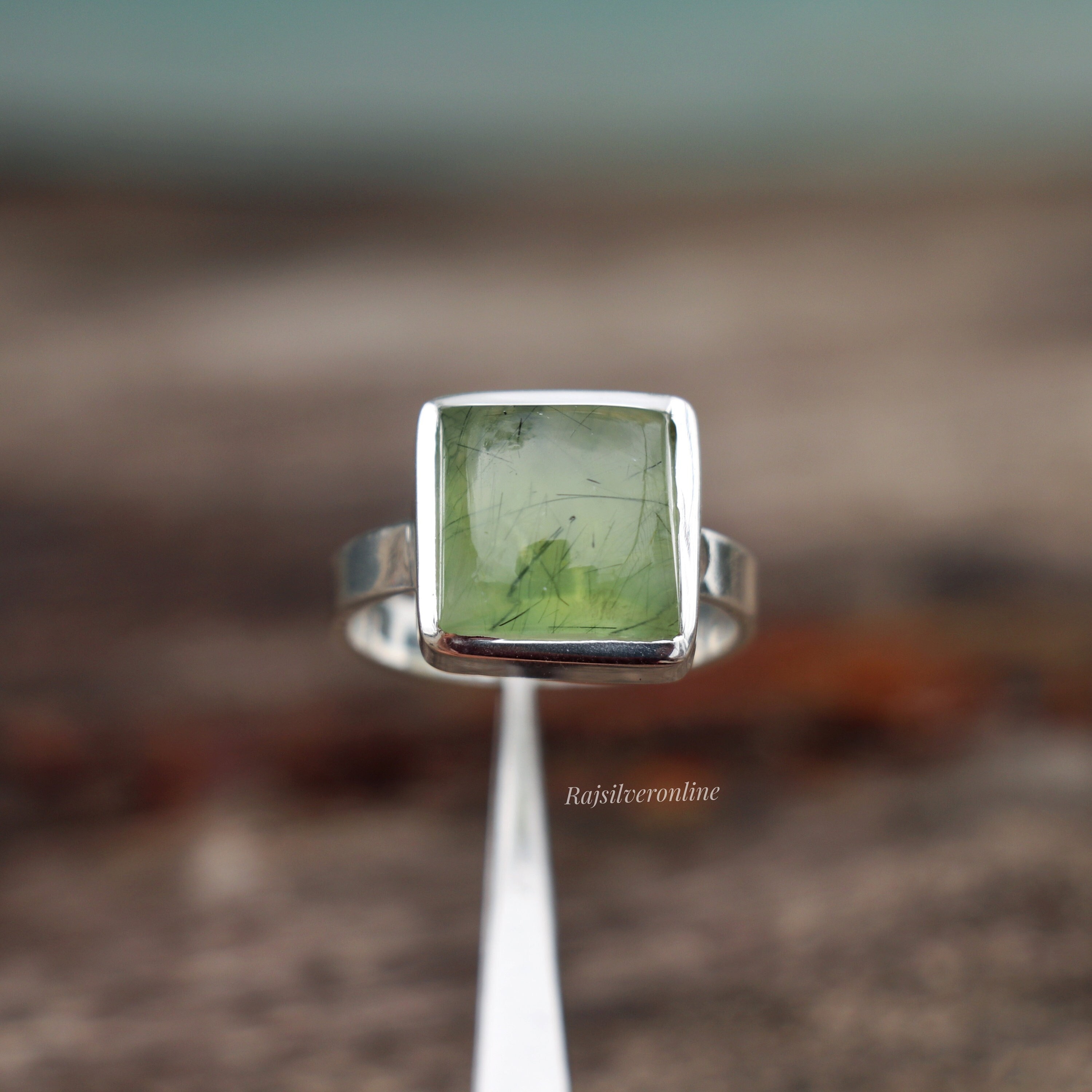 Natural Prehnite Ring, 925 Sterling Silver Ring Handmade Ring, Cushion Stone Ring, Wedding Ring, Green Gemstone Ring, Birthday Gift For Her