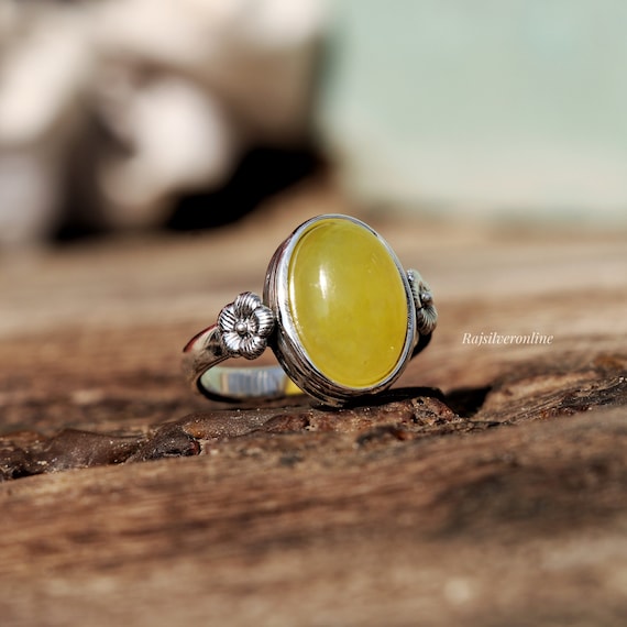 Bague Homme En Argent 925 Avec Agate Jaune Naturelle - Taille Réglable 7+, Fait Main, Inde
