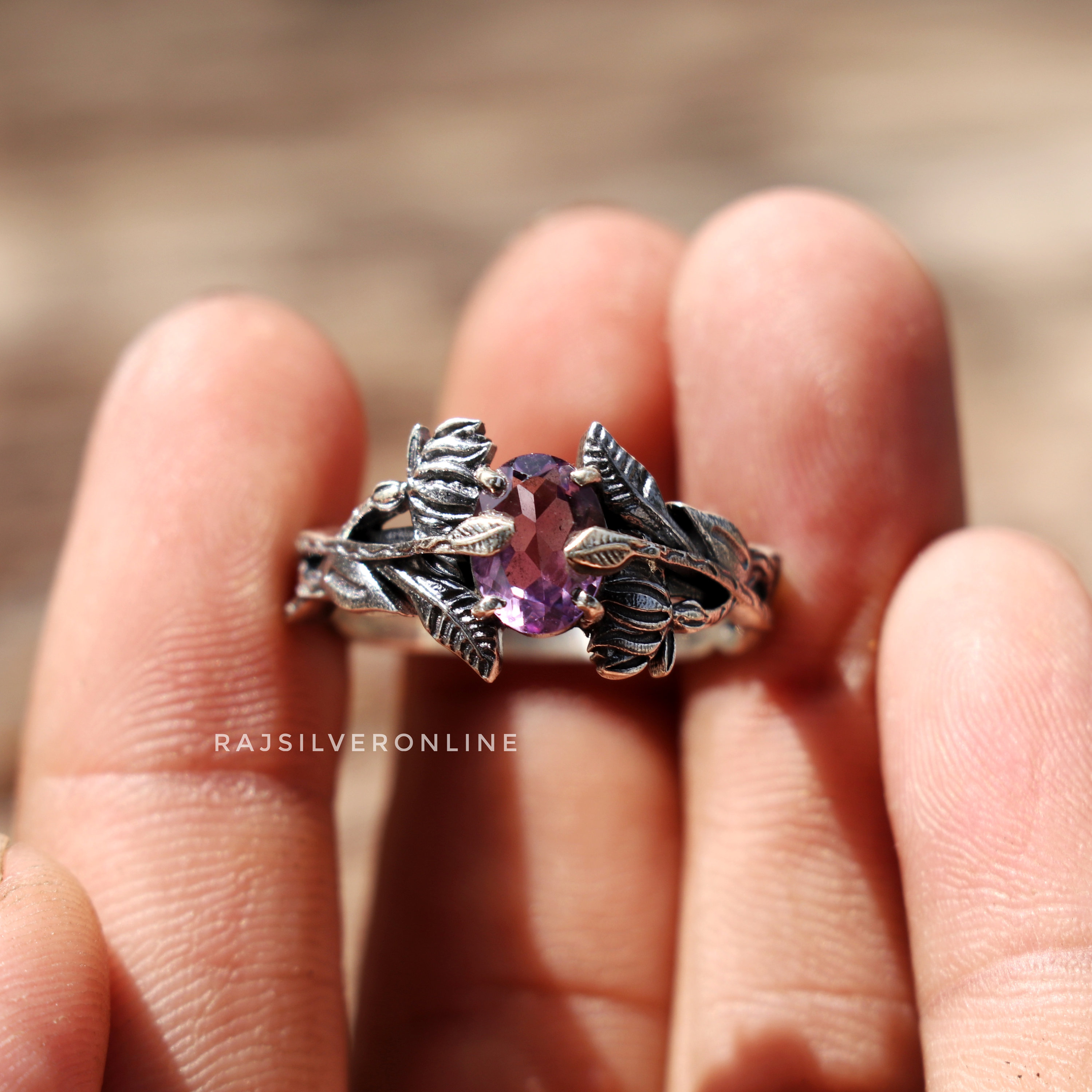 Handmade Sterling Silver Amethyst Ring: Nature Inspired Daughter Gift