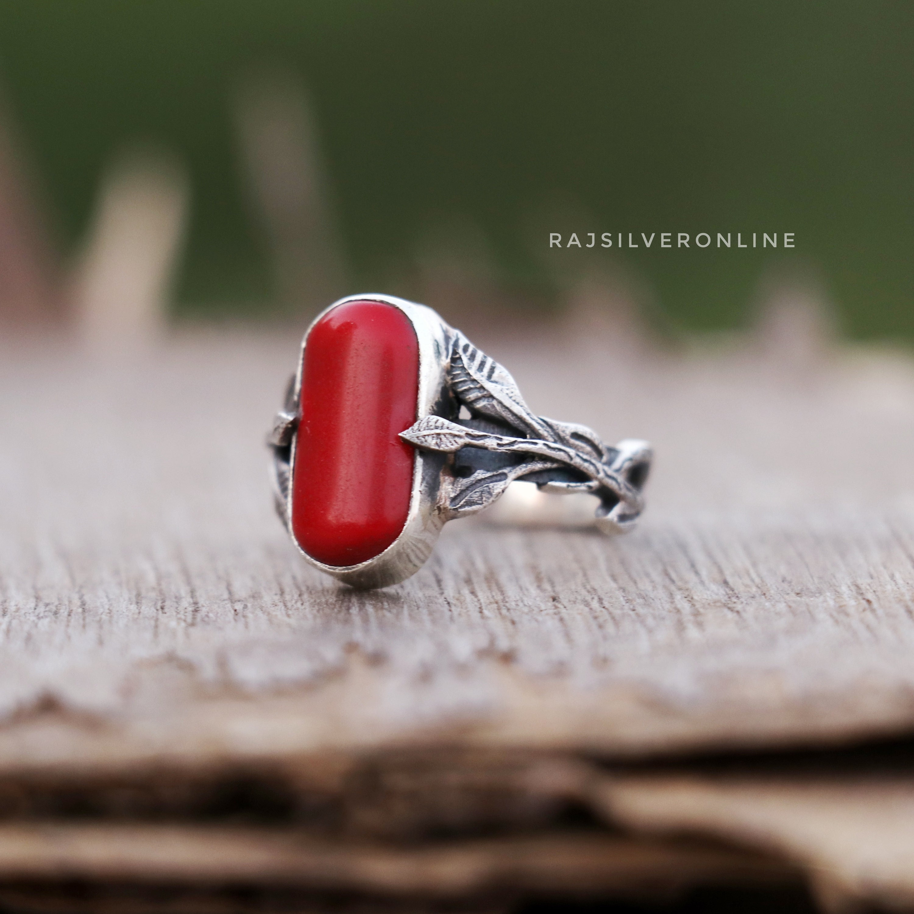 Red Coral Ring: Sterling Silver Tree Branch Band, Handmade