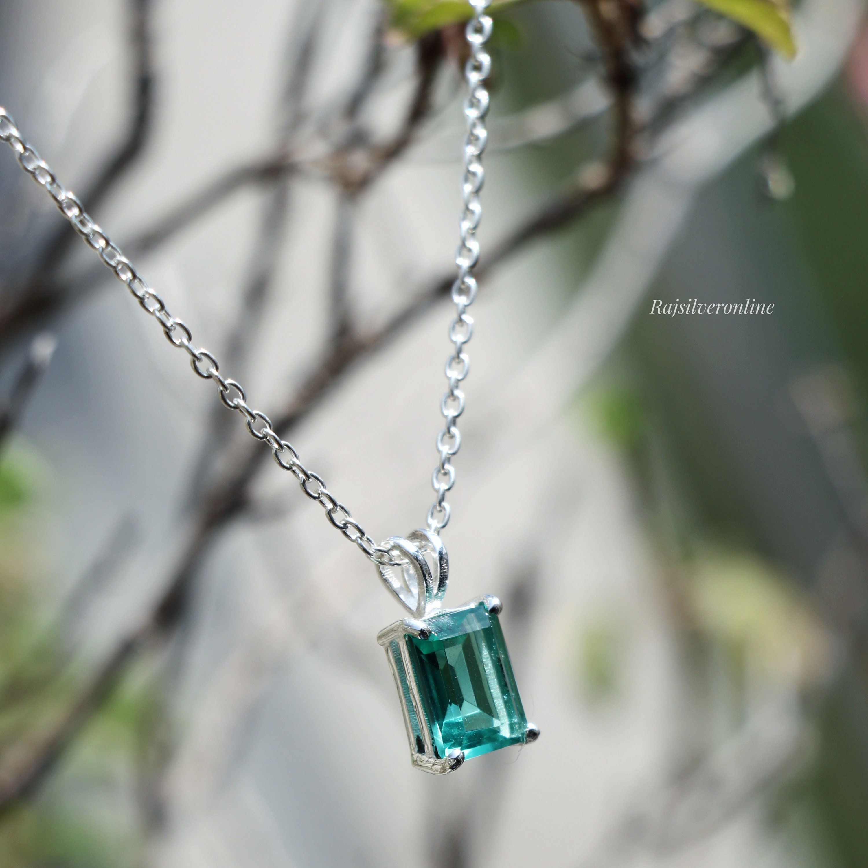 Emerald Pendant, 925 Sterling Silver Necklace, Handmade